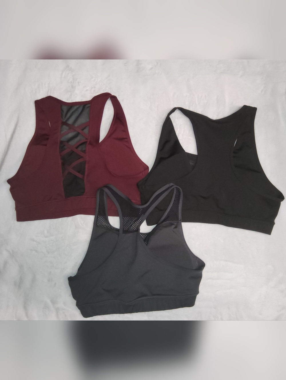 POP Fit Racerback Sports Bra Set - Burgundy, Black & Charcoal - Picture 2 of 2